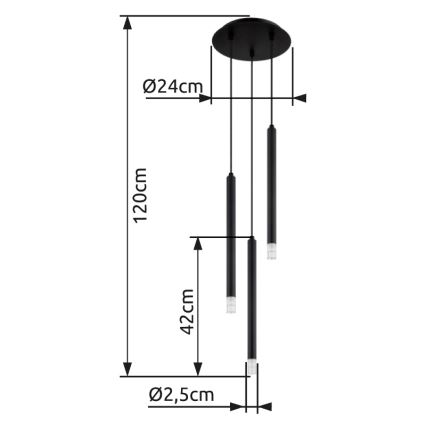 Globo - Żyrandol na lince 3xG9/4W/230V śr. 24 cm czarny