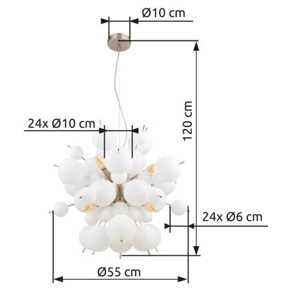 Globo - Żyrandol na lince 6xE14/25W/230V śr. 55 cm białe