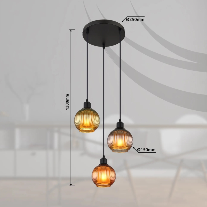 Globo - Żyrandol na lince 3xE27/25W/230V śr. 36 cm miedź/zielony/niebieski