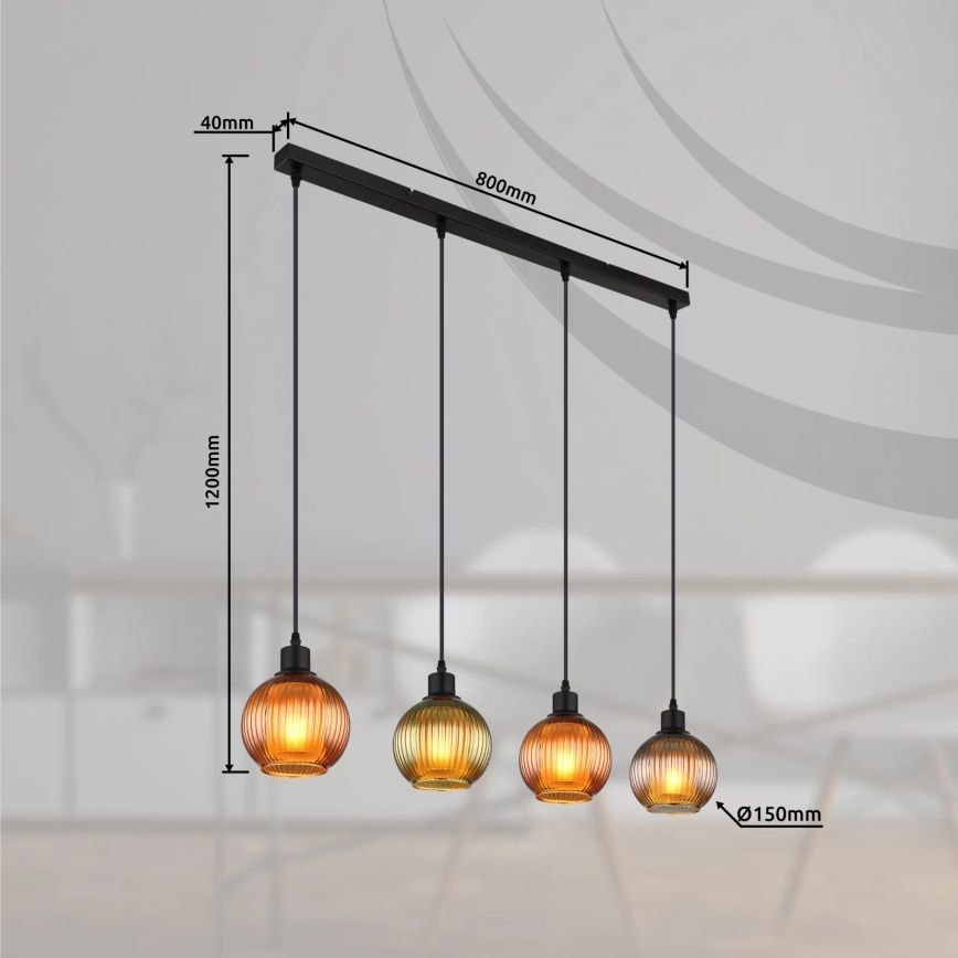 Globo - Żyrandol na lince 4xE27/25W/230V miedź/zielony/niebieski