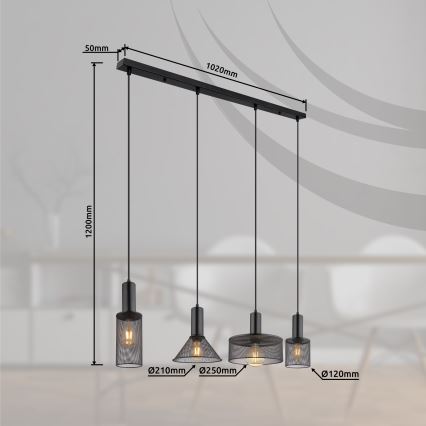 Globo - Żyrandol na lince 4xE27/60W/230V czarne