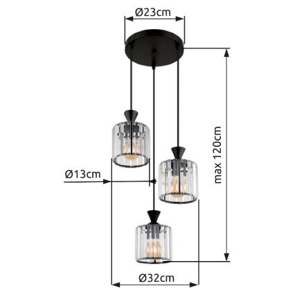 Globo - Żyrandol na lince 3xE27/60W/230V śr. 32 cm czarny
