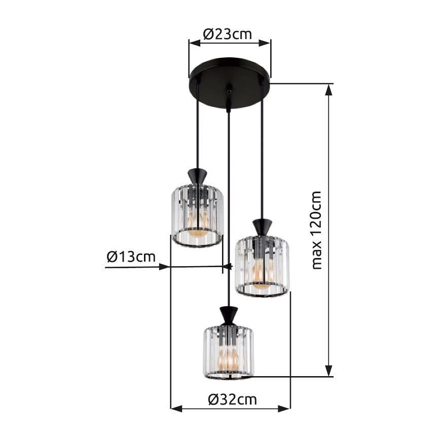 Globo - Żyrandol na lince 3xE27/60W/230V śr. 32 cm czarny
