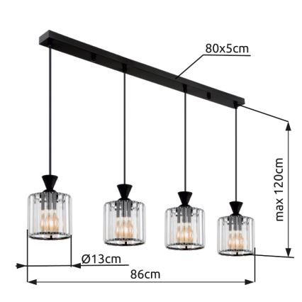 Globo - Żyrandol na lince 4xE27/60W/230V czarny