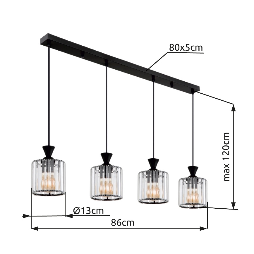 Globo - Żyrandol na lince 4xE27/60W/230V czarny