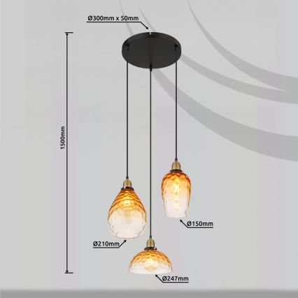 Globo - Żyrandol na lince 3xE27/60W/230V śr. 46 cm pomarańczowy