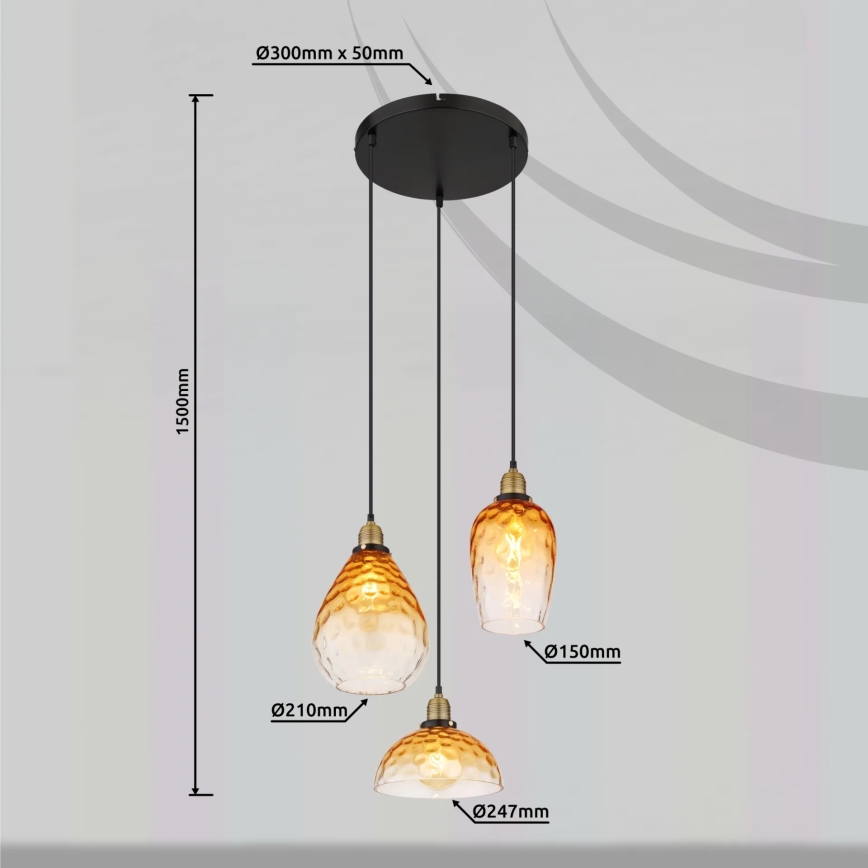 Globo - Żyrandol na lince 3xE27/60W/230V śr. 46 cm pomarańczowy