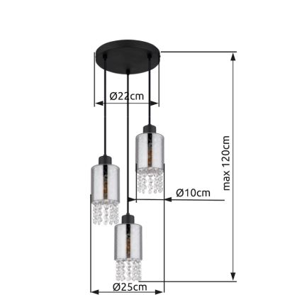 Globo - Żyrandol na lince 3xE27/40W/230V śr. 25 cm czarny