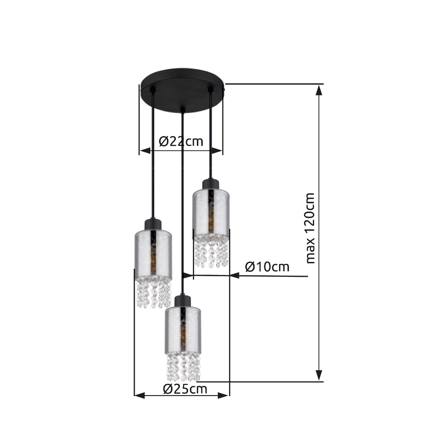 Globo - Żyrandol na lince 3xE27/40W/230V śr. 25 cm czarny