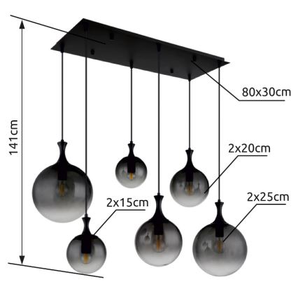 Globo - Żyrandol na lince 6xE27/10W/230V czarny