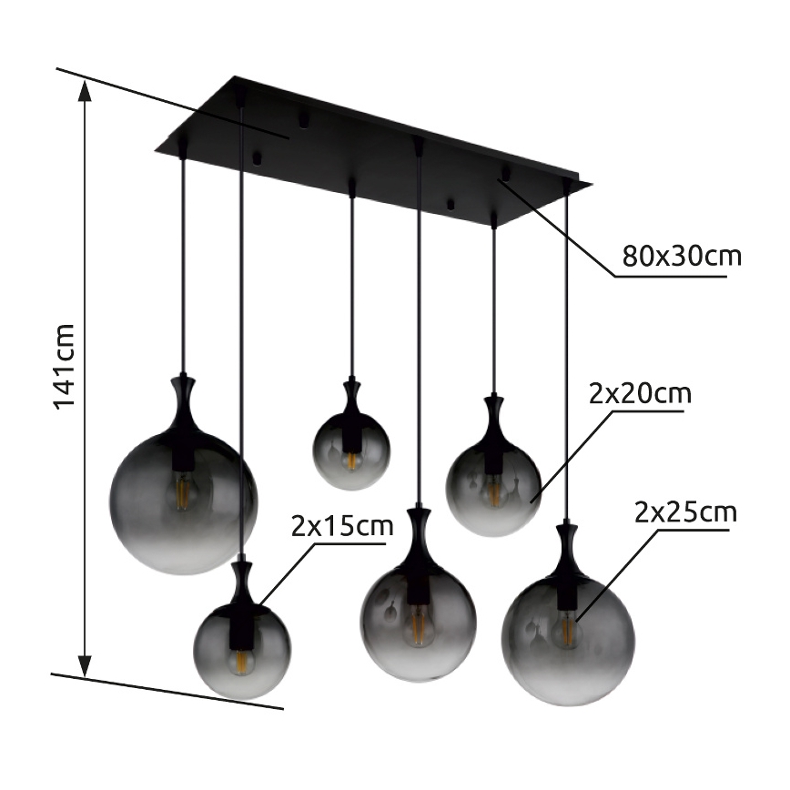 Globo - Żyrandol na lince 6xE27/10W/230V czarny
