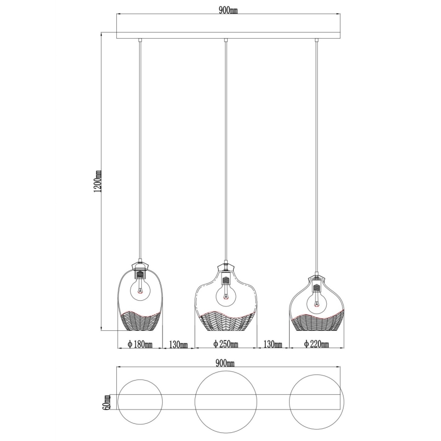 Globo - Żyrandol na lince 3xE27/60W/230V