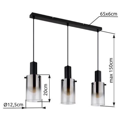 Globo - Żyrandol na lince 3xE27/40W/230V czarny