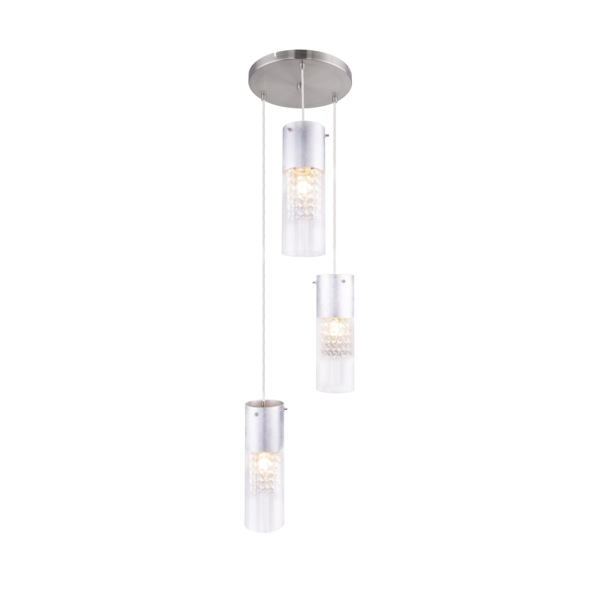 Globo - Żyrandol na lince 3xE27/60W/230V śr. 30 cm srebrny