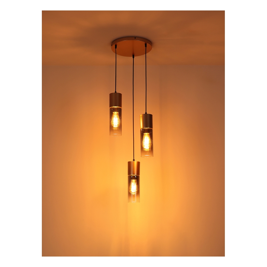 Globo - Żyrandol na lince 3xE27/25W/230V brąz śr. 34 cm