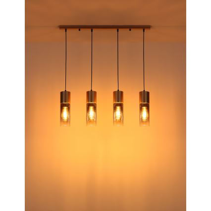 Globo - Lampa wisząca na lince 4xE27/25W/230V brązowa