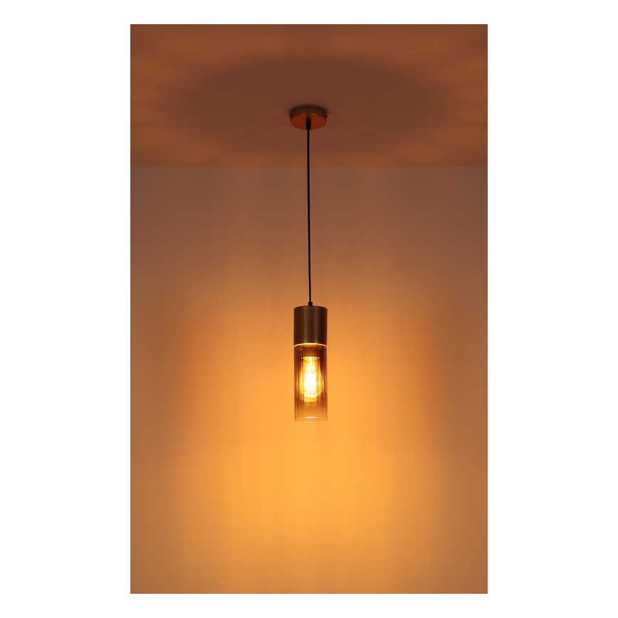 Globo - Lampa wisząca na lince 1xE27/25W/230V brązowa śr. 10,5 cm