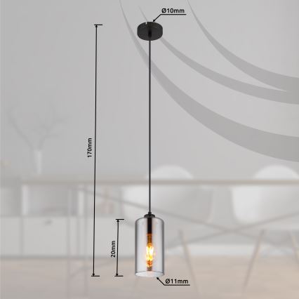 Globo - Żyrandol na lince 1xE27/25W/230V śr. 11 cm czarny