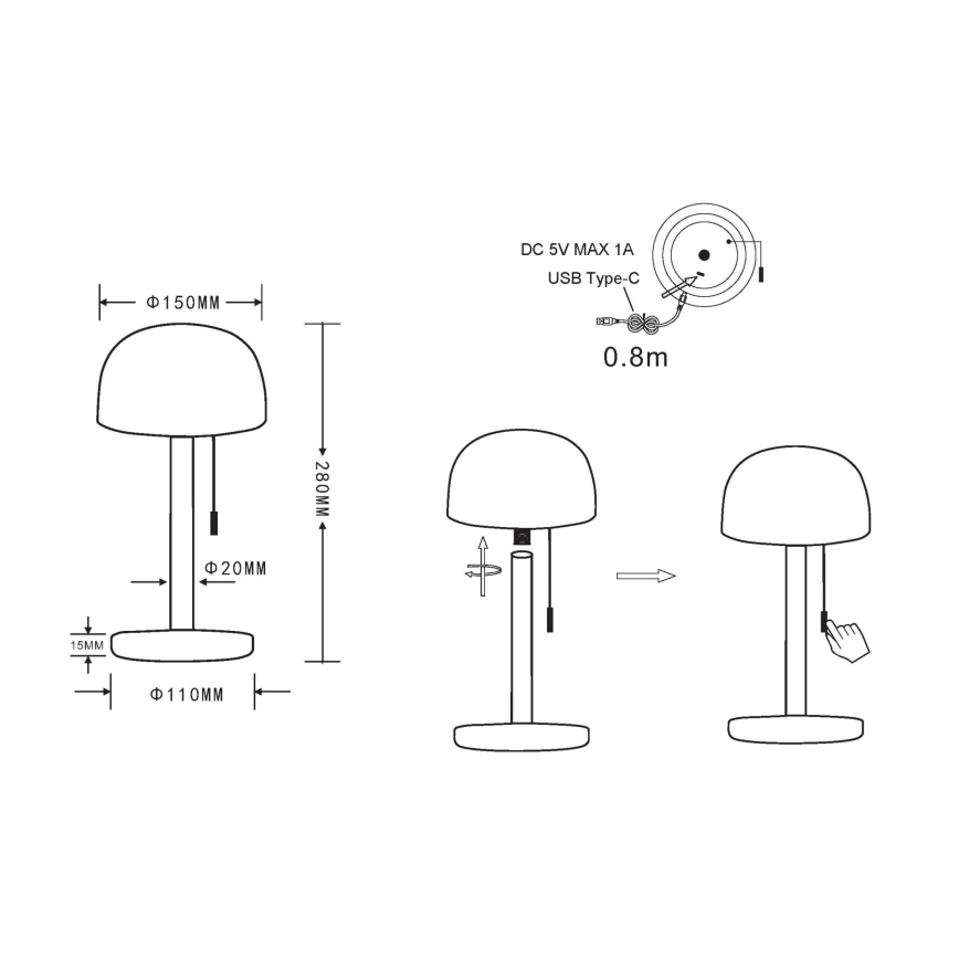 Globo - LED ładowalna lampa stołowa LED/1,5W/3,7V 3000/4200/6000K 1800mAh srebrny