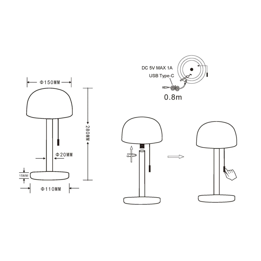 Globo - LED ładowalna lampa stołowa LED/1,5W/3,7V 3000/4200/6000K 1800mAh czarny