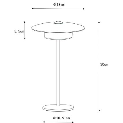 Globo - LED Zewnętrzna akumulatorowa dotykowa lampa stołowa LED/3W/3,7V 1800/2700/3000K IP44 1800 mAh czarna