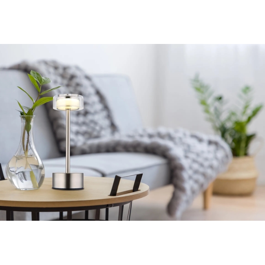 Globo - LED Ściemnialna akumulatorowa dotykowa lampa stołowa LED/2,5W/3,7V 2700/4000/6500K 1800mAh matowy chrom