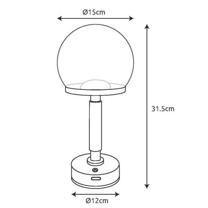 Globo - LED Ściemnialna ładowalny dotykowa Lampa stołowa LED/2,5W/5V 1800mAh 2700/4000/6500K czarny