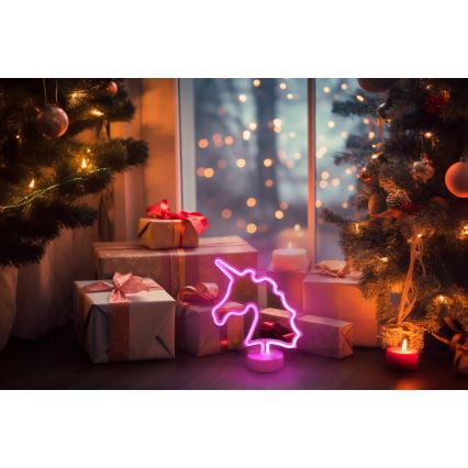 Globo - Neonowa dekoracja stołowa LED/2W/3xAA jednorożec