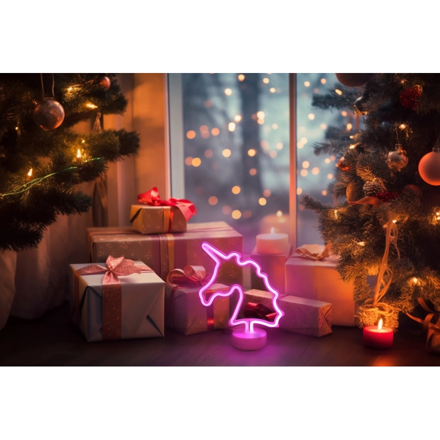 Globo - Neonowa dekoracja stołowa LED/2W/3xAA jednorożec