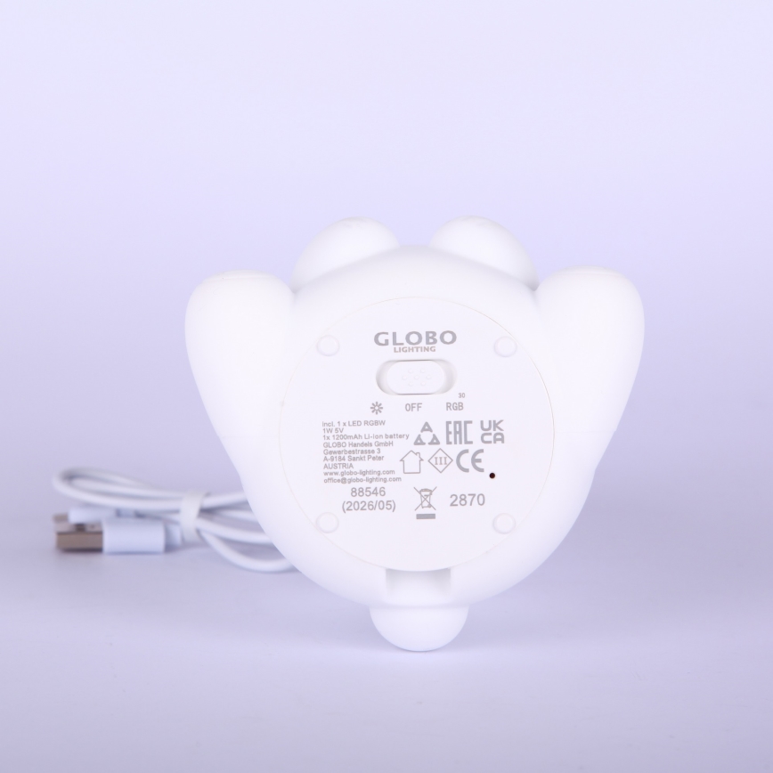 Globo - Ładowalna, ściemnialna dziecięca lampka nocna LED RGBW LED/1W/5V 1200 mAh, miś