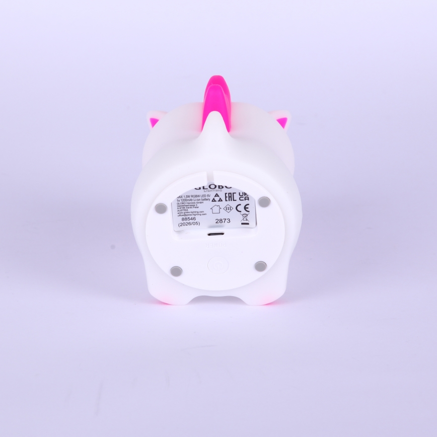 Globo - LED RGBW ściemnialna, ładowalna dziecięca lampka nocna LED/1,5W/5V 1200 mAh w kształcie jednorożca