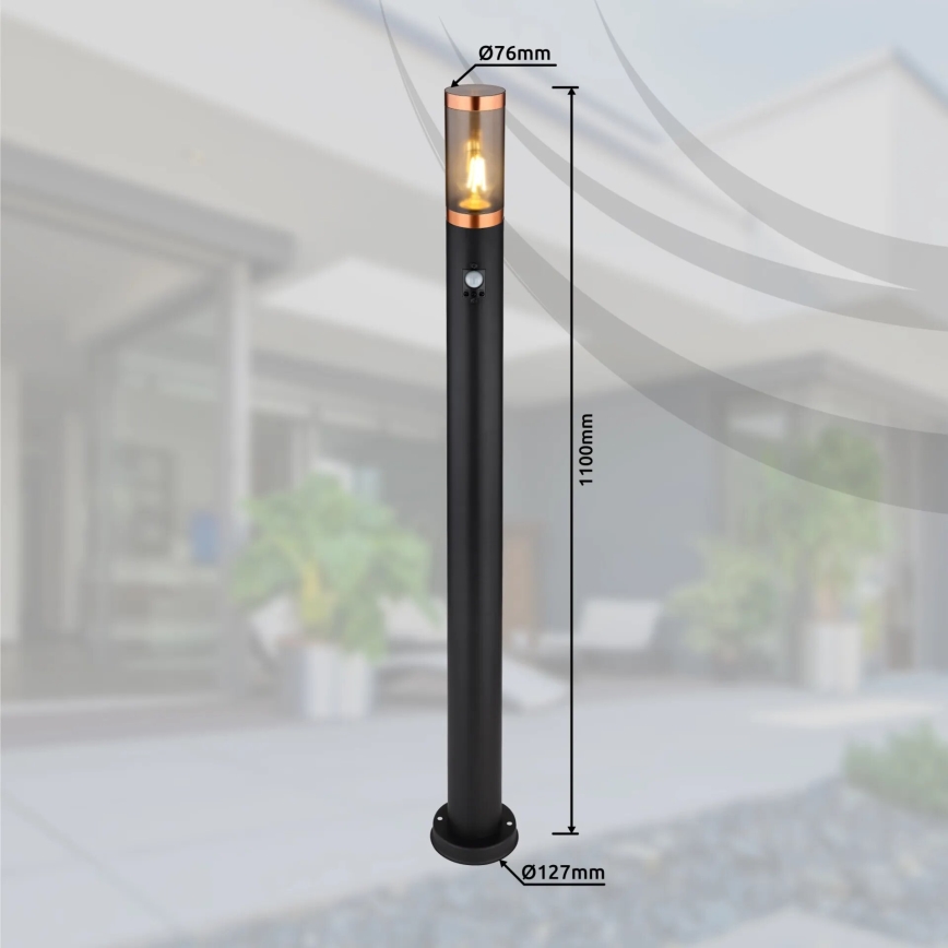 Globo - Lampa zewnętrzna z czujnikiem 1xE27/15W/230V IP44 110 cm czarny/miedź