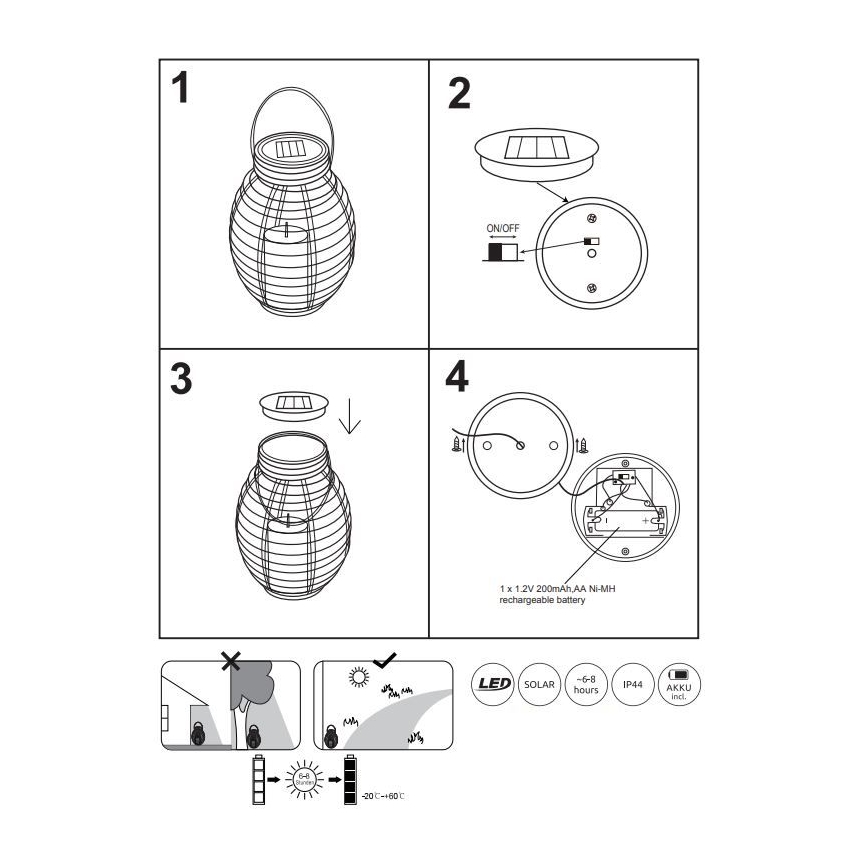 Globo - LED Oświetlenie solarne LED/0,06W/3,2V IP44 200 mAh rattan