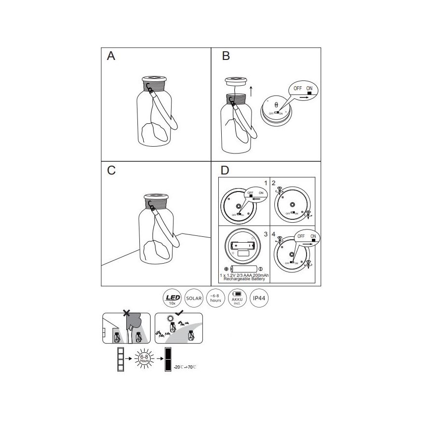 Globo - LED Oświetlenie solarne LED/0,6W/3,2V IP44 200 mAh