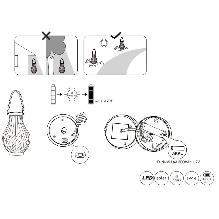 Globo - LED Lampa solarna LED/0,06W/3V IP44 bambus