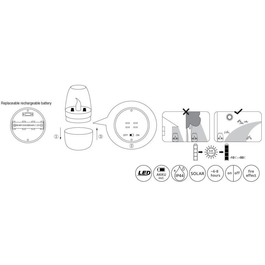 Globo - LED Oświetlenie solarne LED/0,02W/1,2V 1800K IP44 300 mAh