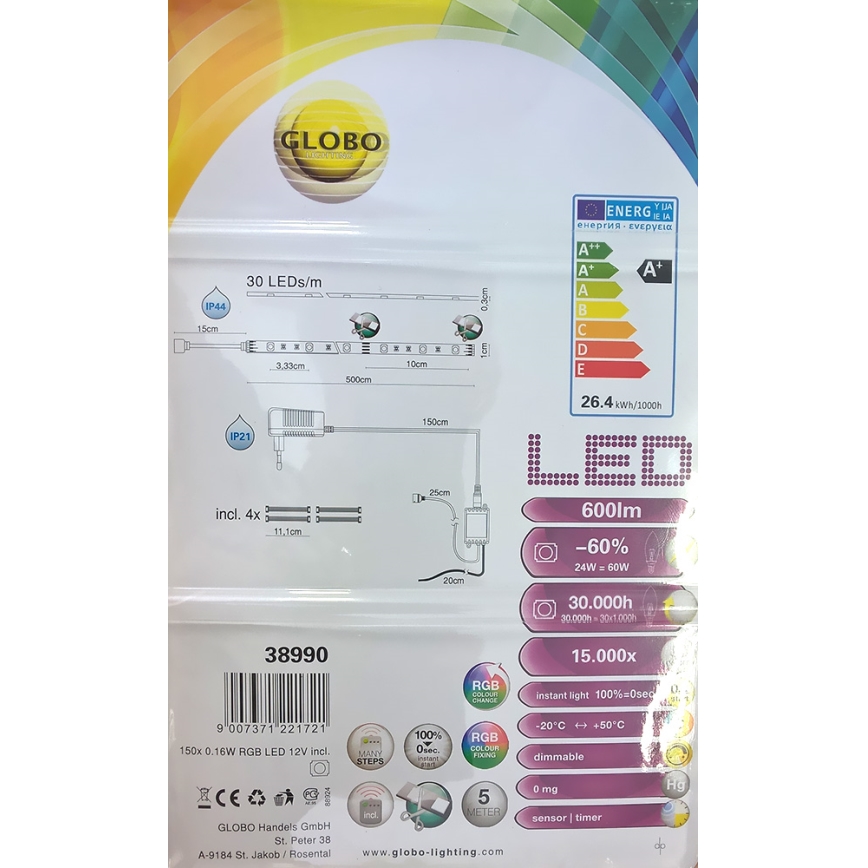 Globo 38990 - Taśma RGB LED BAND 150xLED/0,16W