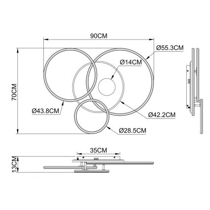 Globo - LED ściemnialna oprawa sufitowa LED/54W/230V 2700-6500K 90x70 cm antracyt/złoty + pilot zdalnego sterowania