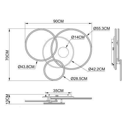 Globo - ściemnialny plafon LED/54W/230V 2700-6500K 90x70 cm srebrny + pilot