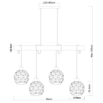 Globo 54029-4H - Żyrandol na przewodzie JODIE 4xE27/40W/230V beżowy/czarny