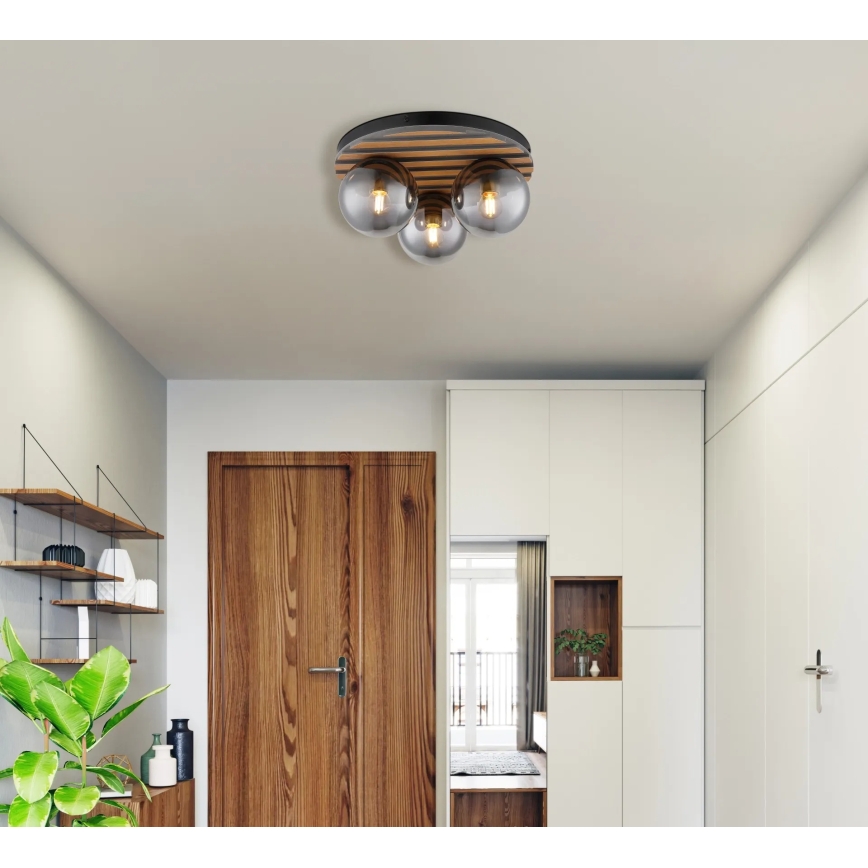 Globo - Lampa sufitowa 3xE27/40W/230V Ø 39 cm, brązowa/przydymione szkło