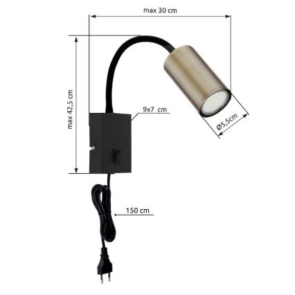 Globo - Elastyczna lampa ścienna 1xGU10/25W/230V czarna/mosiądz