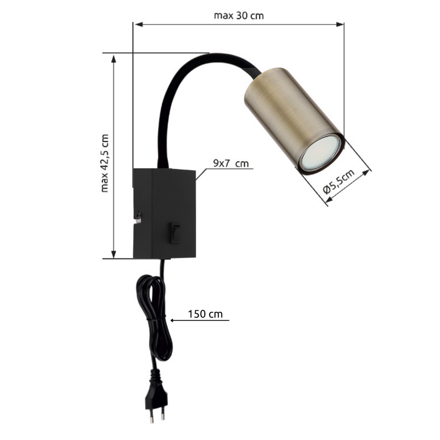 Globo - Elastyczna lampa ścienna 1xGU10/25W/230V czarna/mosiądz