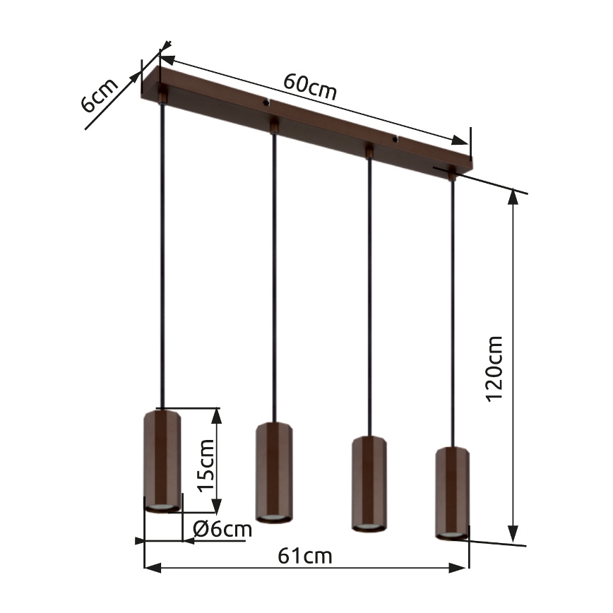 Globo - Żyrandol na lince 4xGU10/25W/230V brązowy