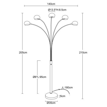 Globo - Ściemnialna lampa podłogowa 5xE14/40W/230V