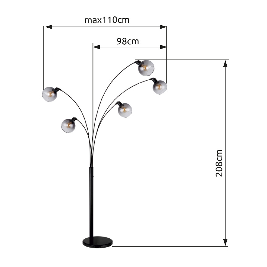 Globo - Lampa podłogowa 5xE27/40W/230V dymny