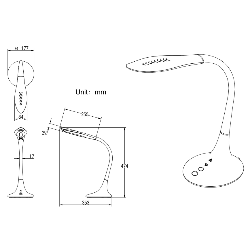 Globo - LED Ściemnialna dotykowa elastyczna lampa stołowa LED/9W/230V 3000/4500/6500K czarna