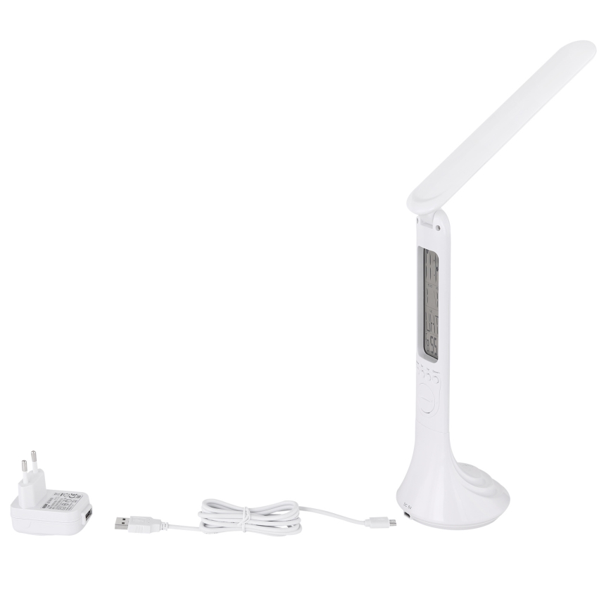 Globo - Ładowalna, ściemnialna lampa stołowa LED z wyświetlaczem, 4W/230V, 2200 mAh, biała