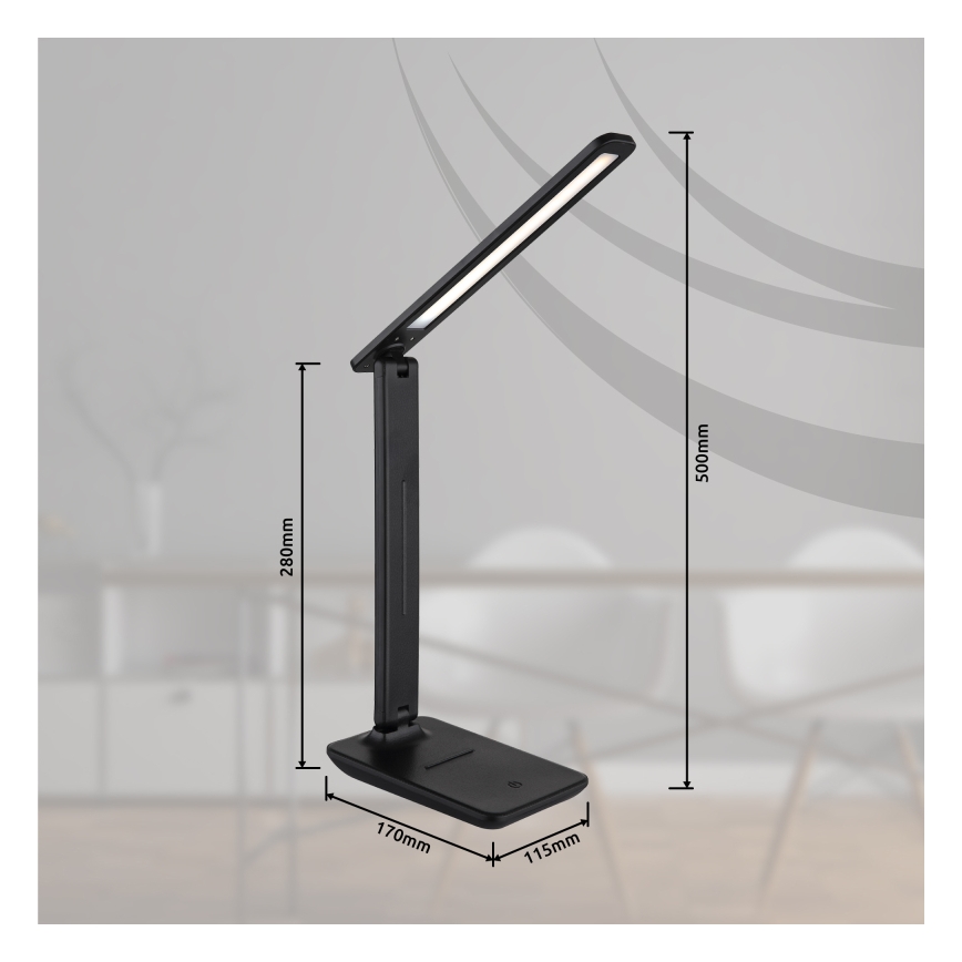 Globo - LED Dotykowa ściemnialna akumulatorowa lampa stołowa LED/5W/5V 2700/4000/6500K 1800 mAh czarna