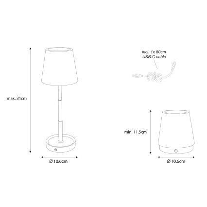 Globo - Dotykowa, ściemnialna, ładowalna lampka stołowa LED/1,2W/3V 1200 mAh